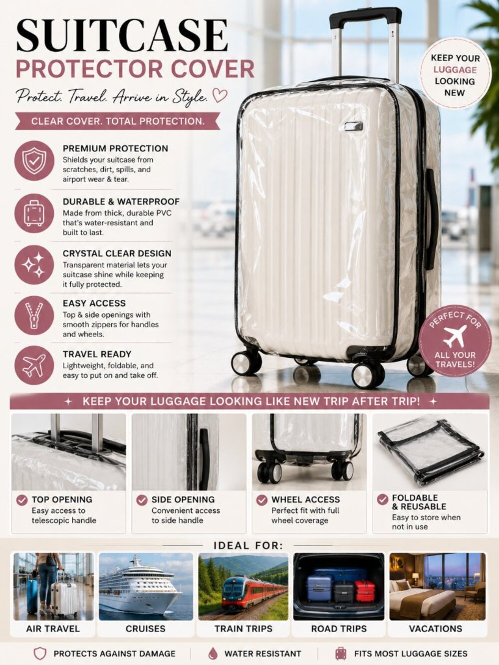 Clear Suitcase Protector Cover Waterproof Luggage Cover Travel PVC Dust Cover
